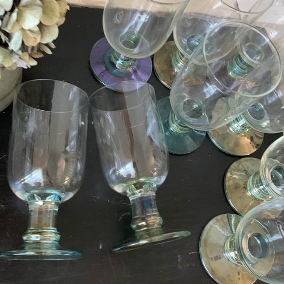 Vintage Dansk Genna Green Water Goblet Set of 9 Stemware Iridescent Green Clear - Picture 6 of 11